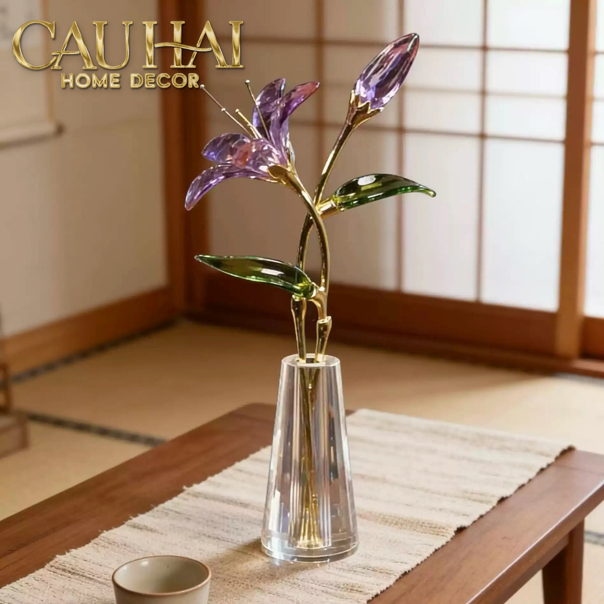 Tượng Bình Hoa Pha Lê Lily - Lys de Cristalleries Éclosion Violet H29-CẬU HAI HOME DECOR