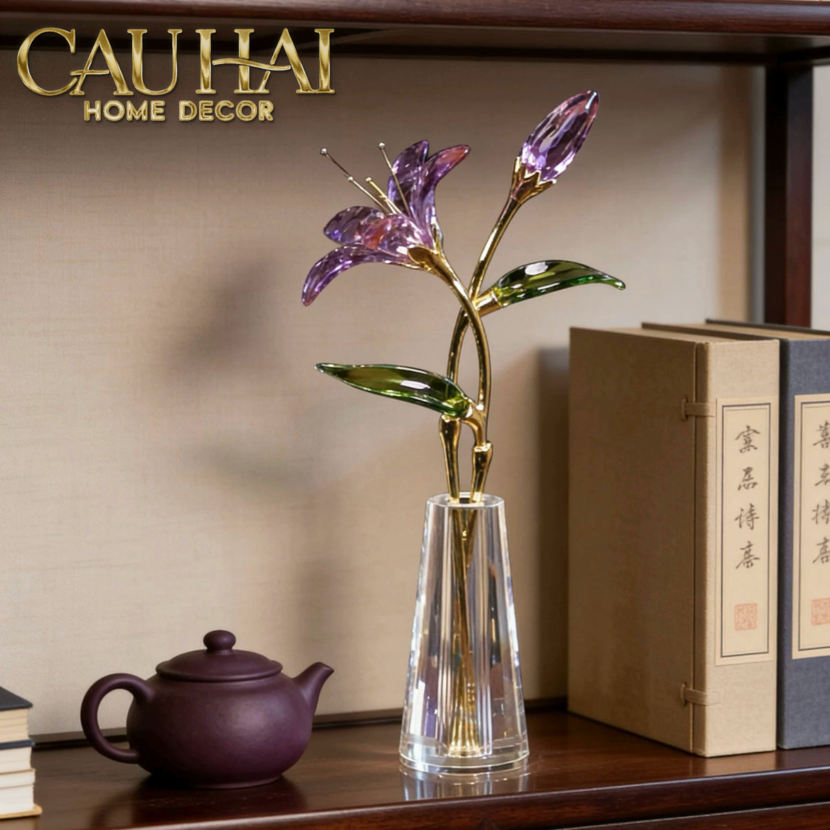 Tượng Bình Hoa Pha Lê Lily - Lys de Cristalleries Éclosion Violet H29-CẬU HAI HOME DECOR
