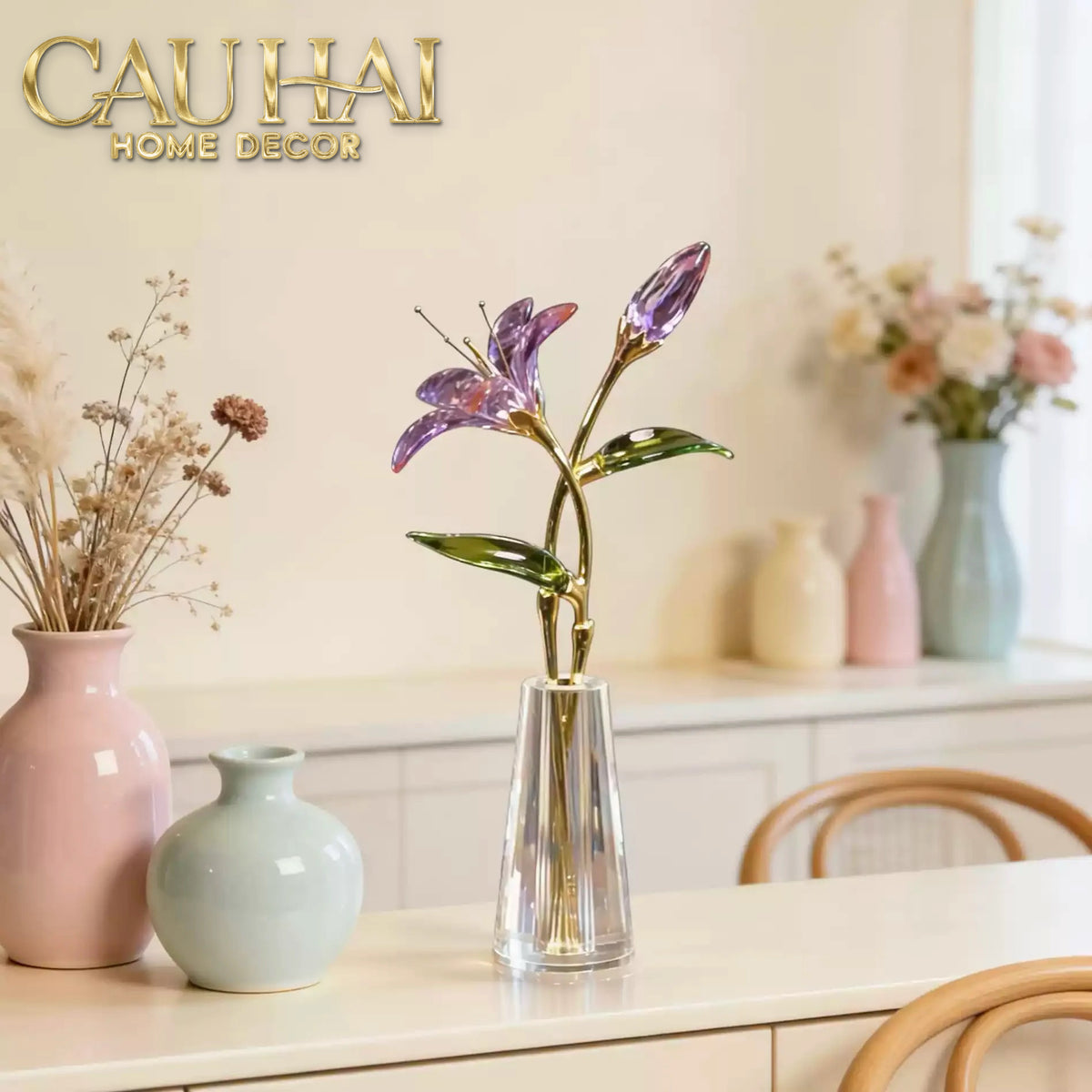 Tượng Bình Hoa Pha Lê Lily - Lys de Cristalleries Éclosion Violet H29-CẬU HAI HOME DECOR