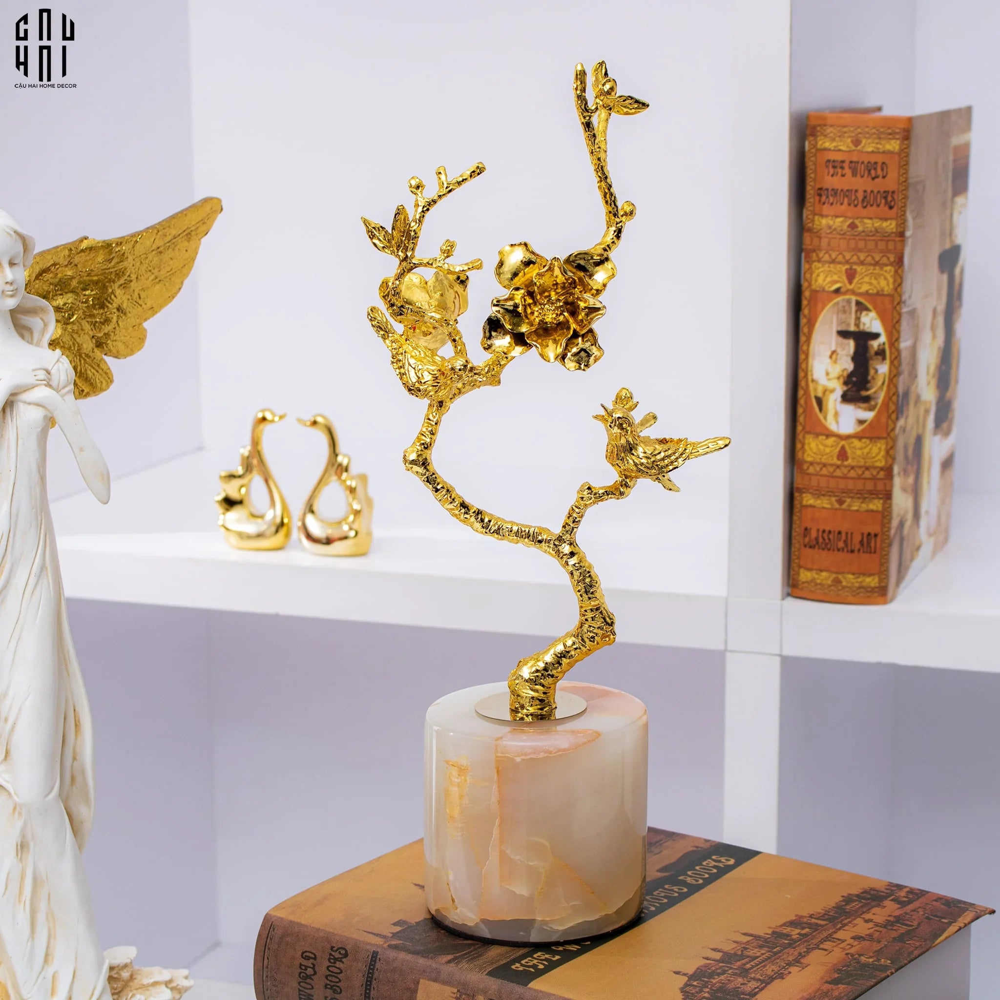 Tượng Blooming Bird Đá Florit Vert-CẬU HAI HOME DECOR