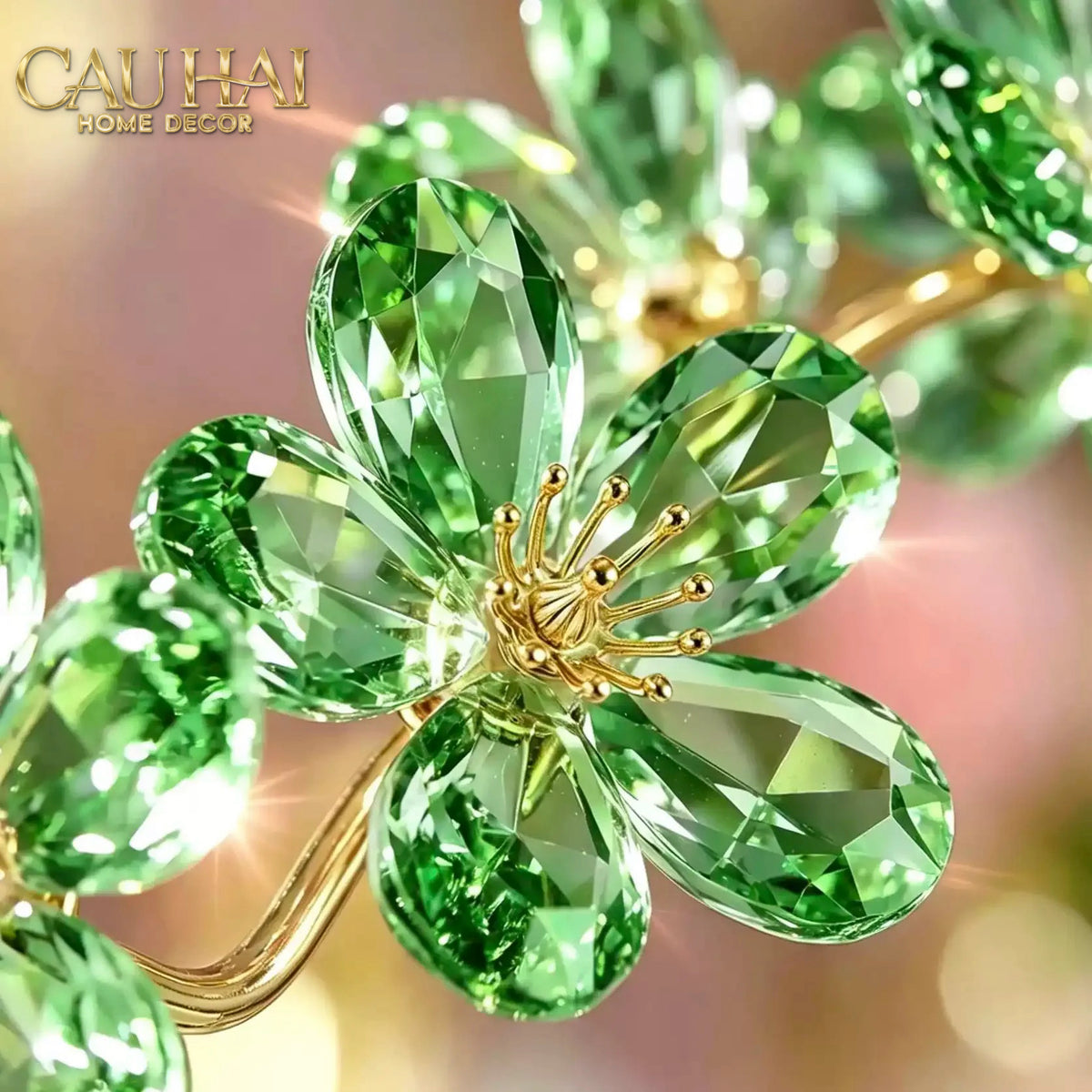 Tượng Cành Hoa Pha Lê Crystal Canopée Émeraude H60x30-CẬU HAI HOME DECOR