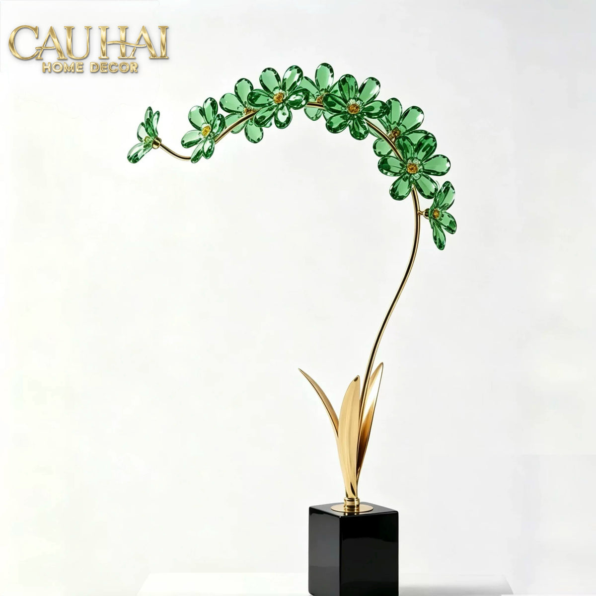 Tượng Cành Hoa Pha Lê Crystal Canopée Émeraude H60x30-CẬU HAI HOME DECOR