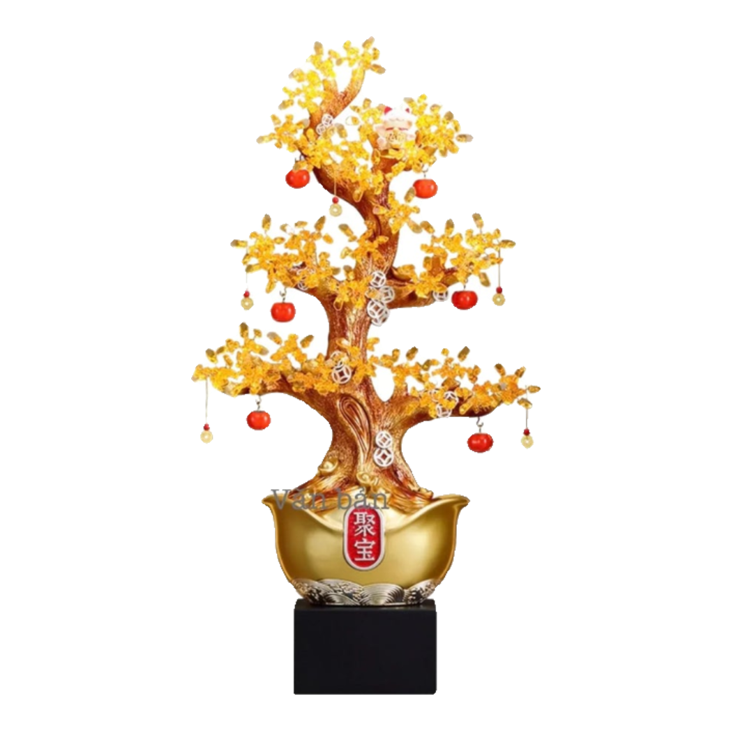Tượng Cây Hồng Đính Pha Lê Vàng - Đại Tam Nguyên - Jewelry Persimone Forturne Tree 40x93