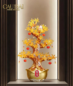 Tượng Cây Hồng Đính Pha Lê Vàng - Đại Tam Nguyên - Jewelry Persimone Forturne Tree 40x93-TƯỢNG TRANG TRÍ-CẬU HAI HOME DECOR