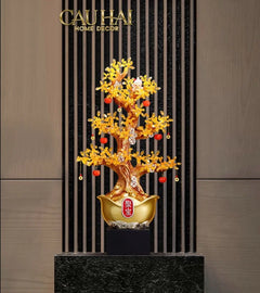 Tượng Cây Hồng Đính Pha Lê Vàng - Đại Tam Nguyên - Jewelry Persimone Forturne Tree 40x93-TƯỢNG TRANG TRÍ-CẬU HAI HOME DECOR