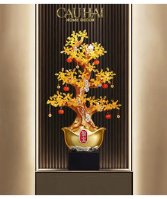 Tượng Cây Hồng Đính Pha Lê Vàng - Đại Tam Nguyên - Jewelry Persimone Forturne Tree 40x93-TƯỢNG TRANG TRÍ-CẬU HAI HOME DECOR