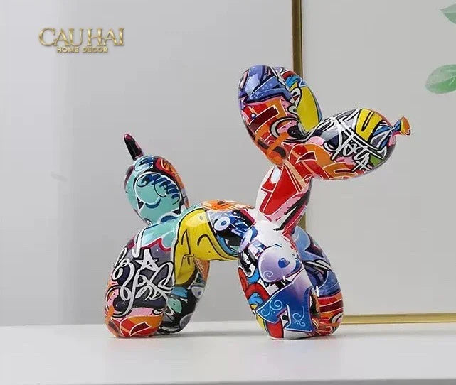 Tượng Chú Chó Puppy Balloon Urban Street Graffiti Toon Art 8x20x17-CẬU HAI HOME DECOR