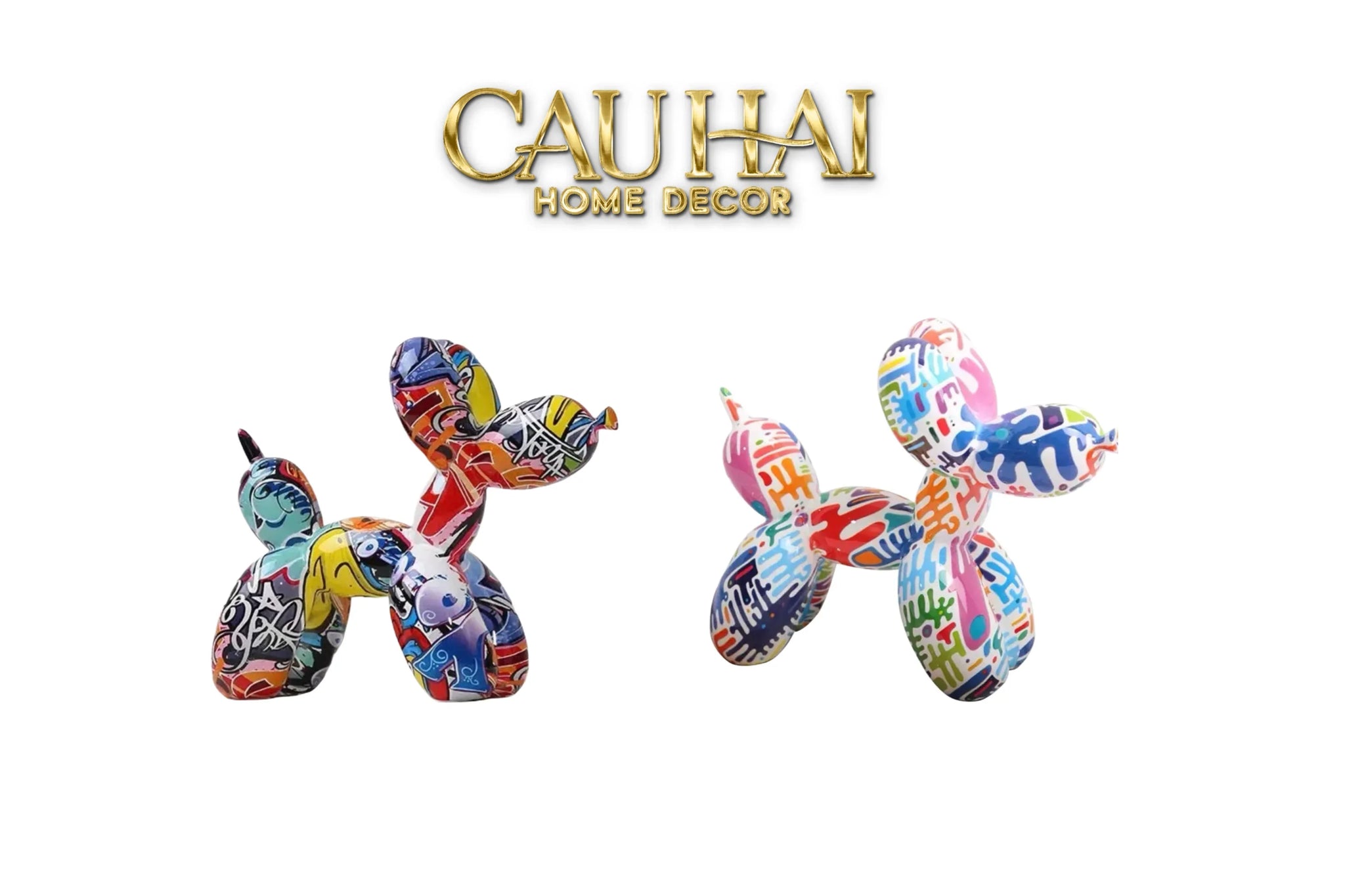 Tượng Chú Chó Puppy Balloon Urban Street Graffiti Toon Art 8x20x17-CẬU HAI HOME DECOR