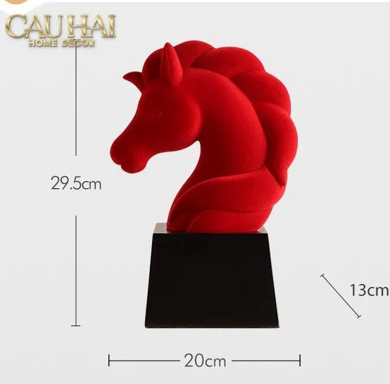 Tượng Đầu Ngựa Trang Trí Nhung Đỏ Tête De Cheval Rouge Velour Armour 29.5-CẬU HAI HOME DECOR