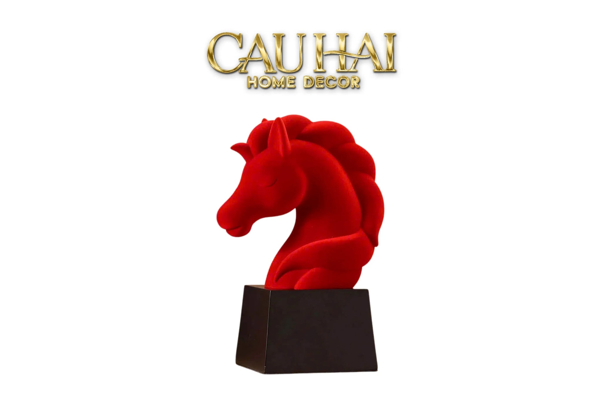 Tượng Đầu Ngựa Trang Trí Nhung Đỏ Tête De Cheval Rouge Velour Armour 29.5-CẬU HAI HOME DECOR