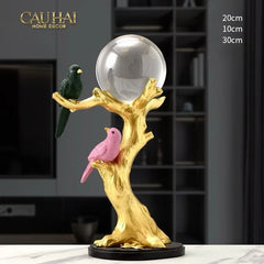 Tượng Đôi Chim Quả Cầu Pha Lê Gilded Aviary Cristalleries Orb Branch 20x10x30-CẬU HAI HOME DECOR