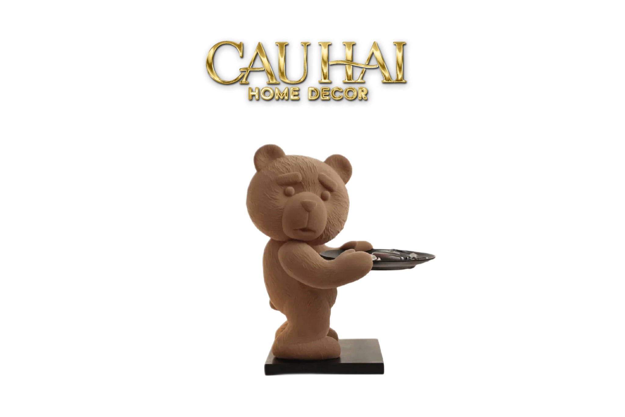 Tượng Gấu Bọc Nhung Figurine Emotional Brownie Velvet Bear 20x30x40-CẬU HAI HOME DECOR