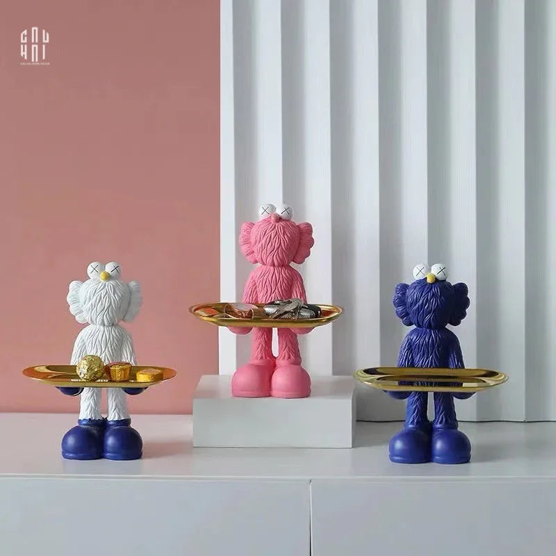 TƯỢNG KAWS CẰM KHAY BẢN DENIM - WHITE-CẬU HAI HOME DECOR