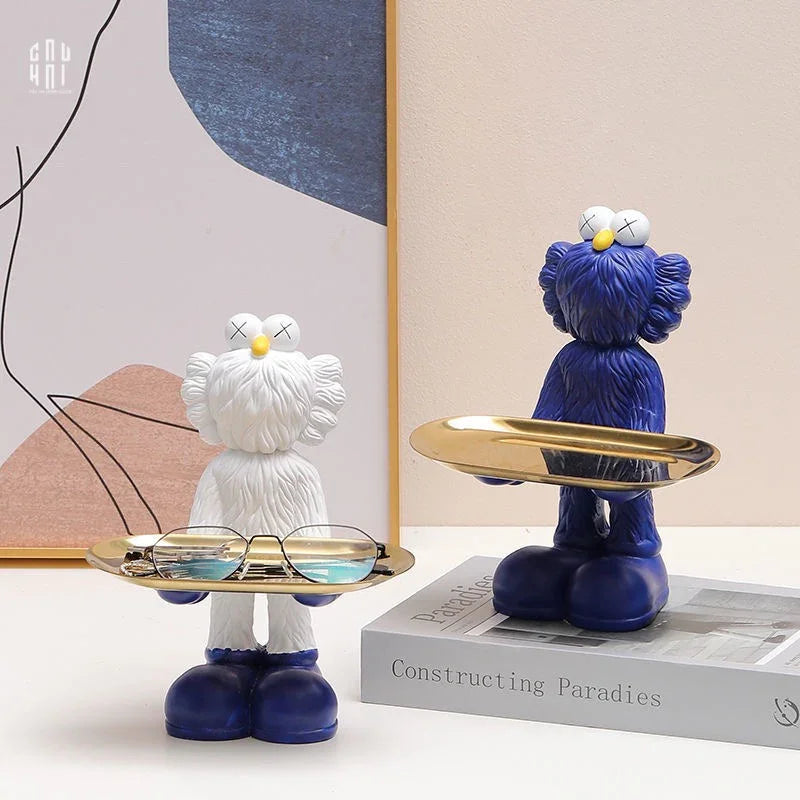 TƯỢNG KAWS CẰM KHAY BẢN DENIM - WHITE-CẬU HAI HOME DECOR