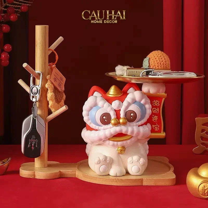 Tượng Kim Lân Phúc Mãn Đường Guardian Lion Key Figurines Hanging Tree 27x29-CẬU HAI HOME DECOR