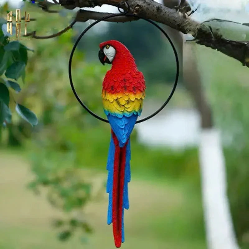 TƯỢNG MAISON JUNGLE PARROT - ARA ON CIRCLE-CẬU HAI HOME DECOR