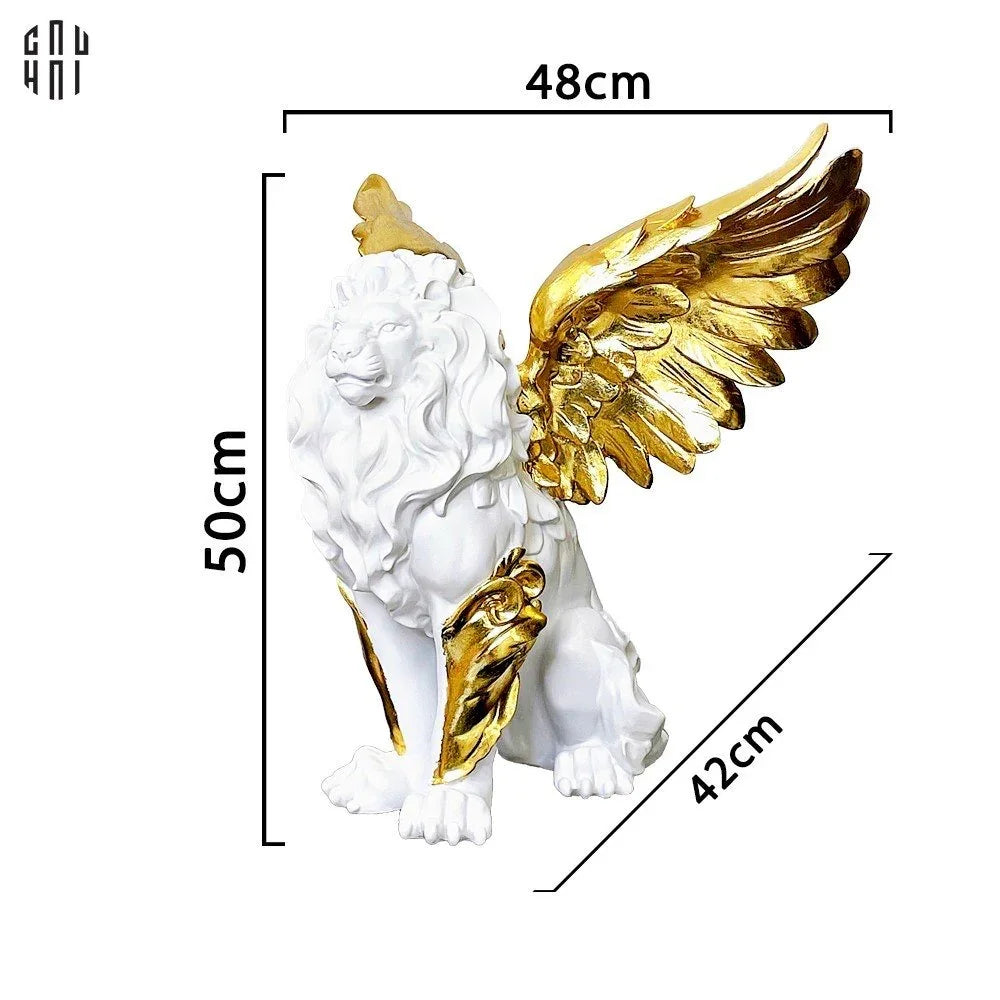 TƯỢNG MAJESTIC WHITE LION - GOLD DUST 50CM SS25-CẬU HAI HOME DECOR