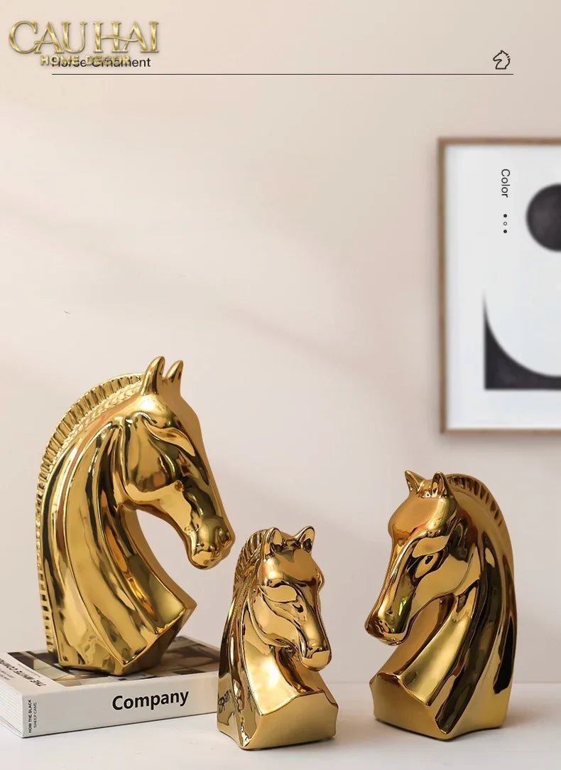 Tượng Ngựa Gilded Cheval H27 Fw25-CẬU HAI HOME DECOR