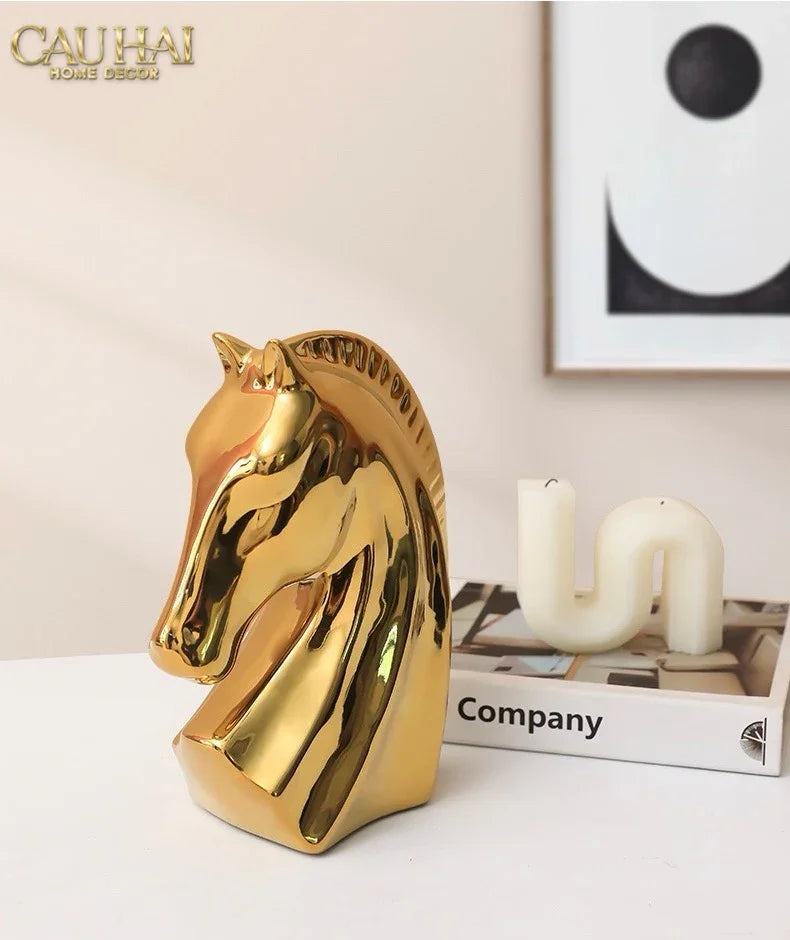 Tượng Ngựa Gilded Cheval H27 Fw25-CẬU HAI HOME DECOR