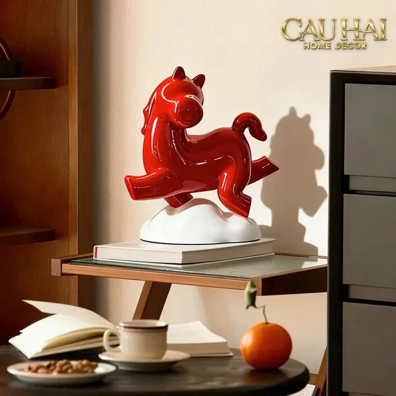 Tượng Ngựa Gốm Chu Mã An Yên Cloudborne Crimson Joyful Cheval-CẬU HAI HOME DECOR