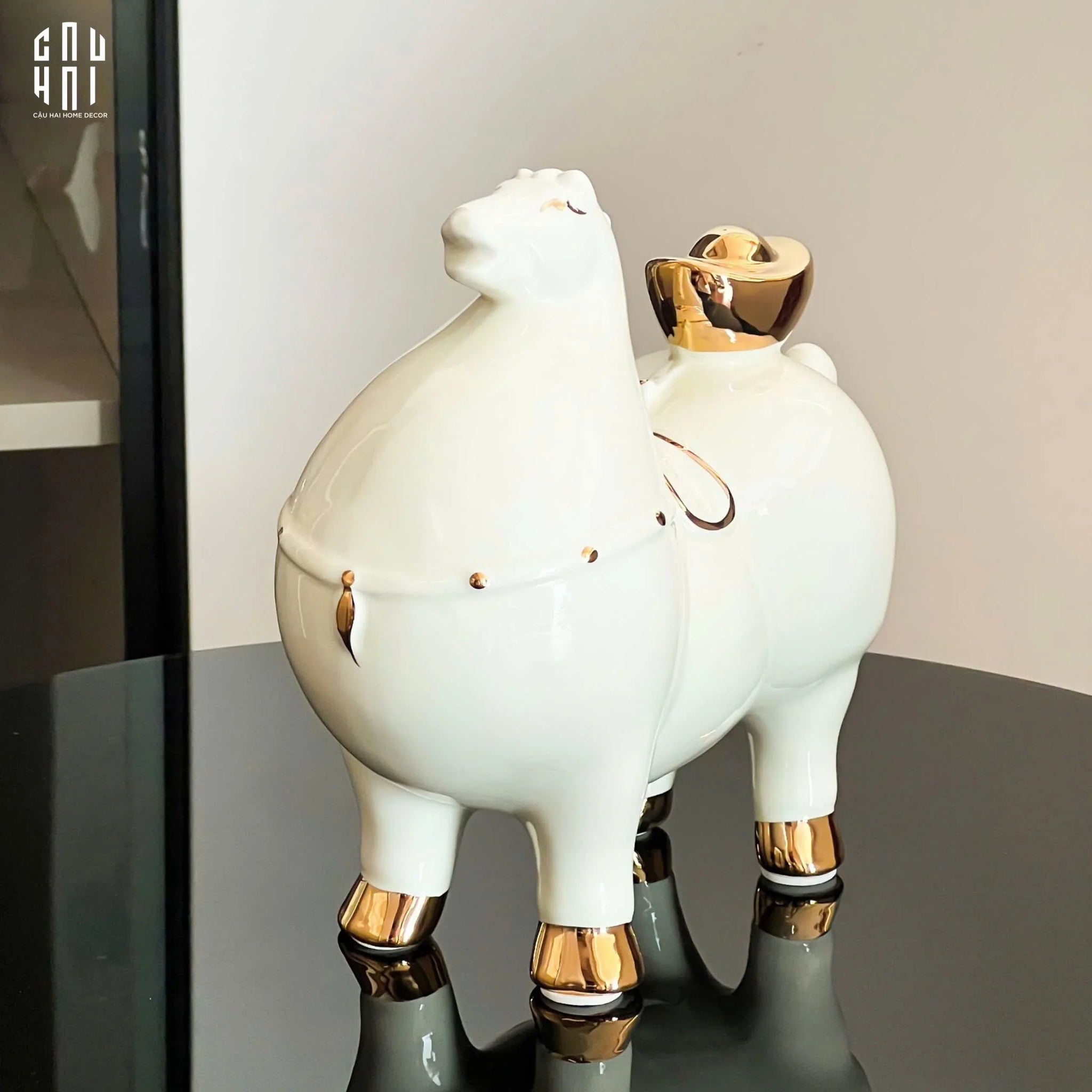 Tượng Ngựa Gốm Tráng Men Kim Mã Phú Quý-CẬU HAI HOME DECOR