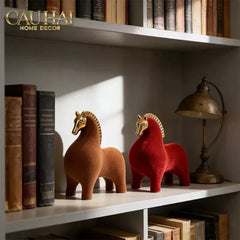 Tượng Ngựa Nhung Đỏ Hoàng Gia - Đại Hồng Mã Phú Quý 18x22-CẬU HAI HOME DECOR