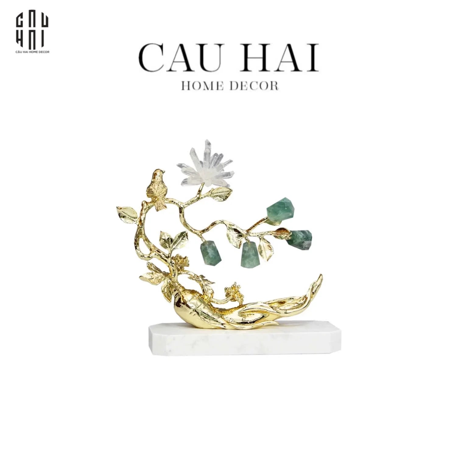 TƯỢNG NHÂN SÂM ĐÁ THẠCH ANH - ROOT OF IMMOTALITY-CẬU HAI HOME DECOR