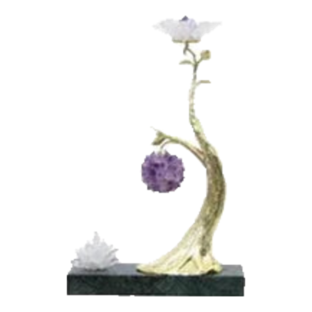 Maison Couture - Tượng Nhánh Cây Đồng & Đá Thạch Anh Tím Amethyst Orb Brasson Hanging Tree 25x39