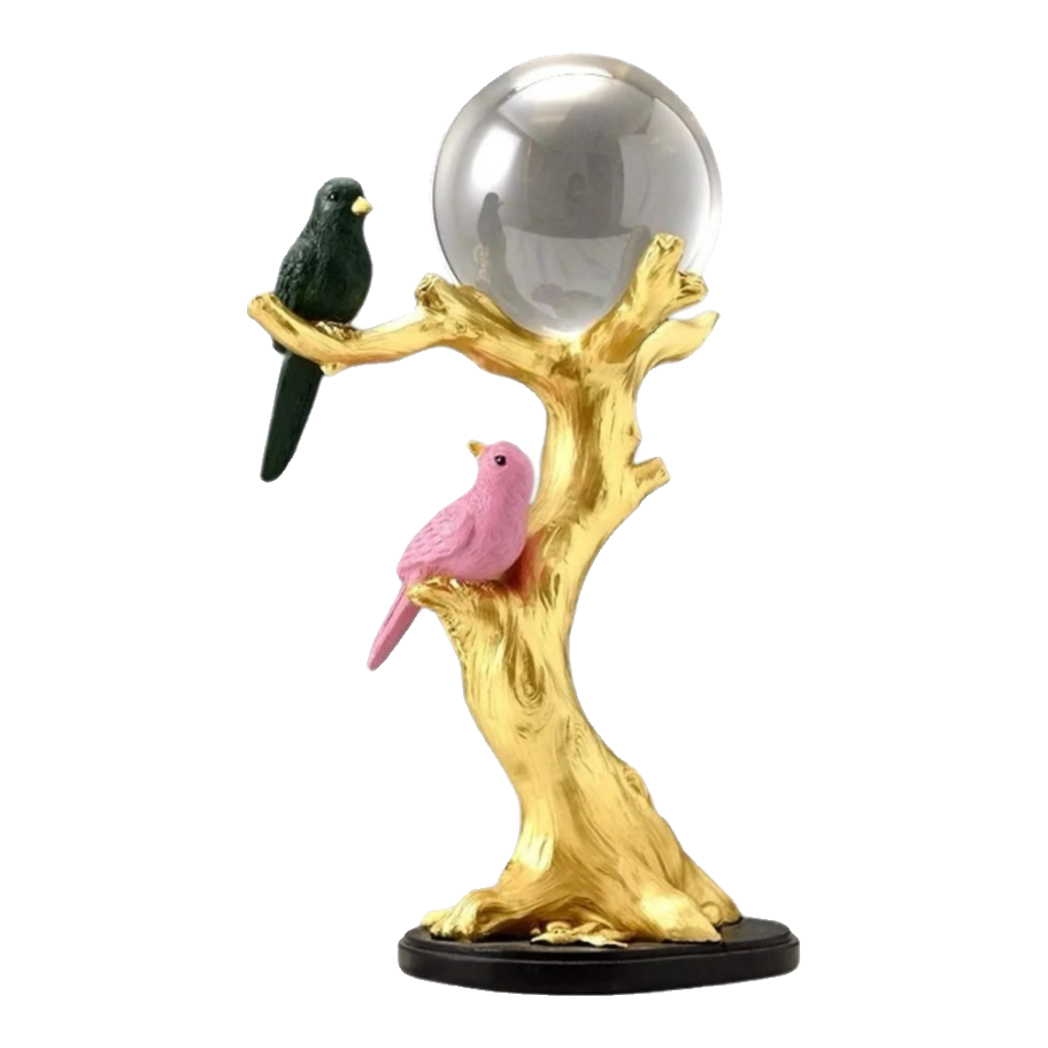Tượng Đôi Chim Quả Cầu Pha Lê Gilded Aviary Cristalleries Orb Branch 20x10x30