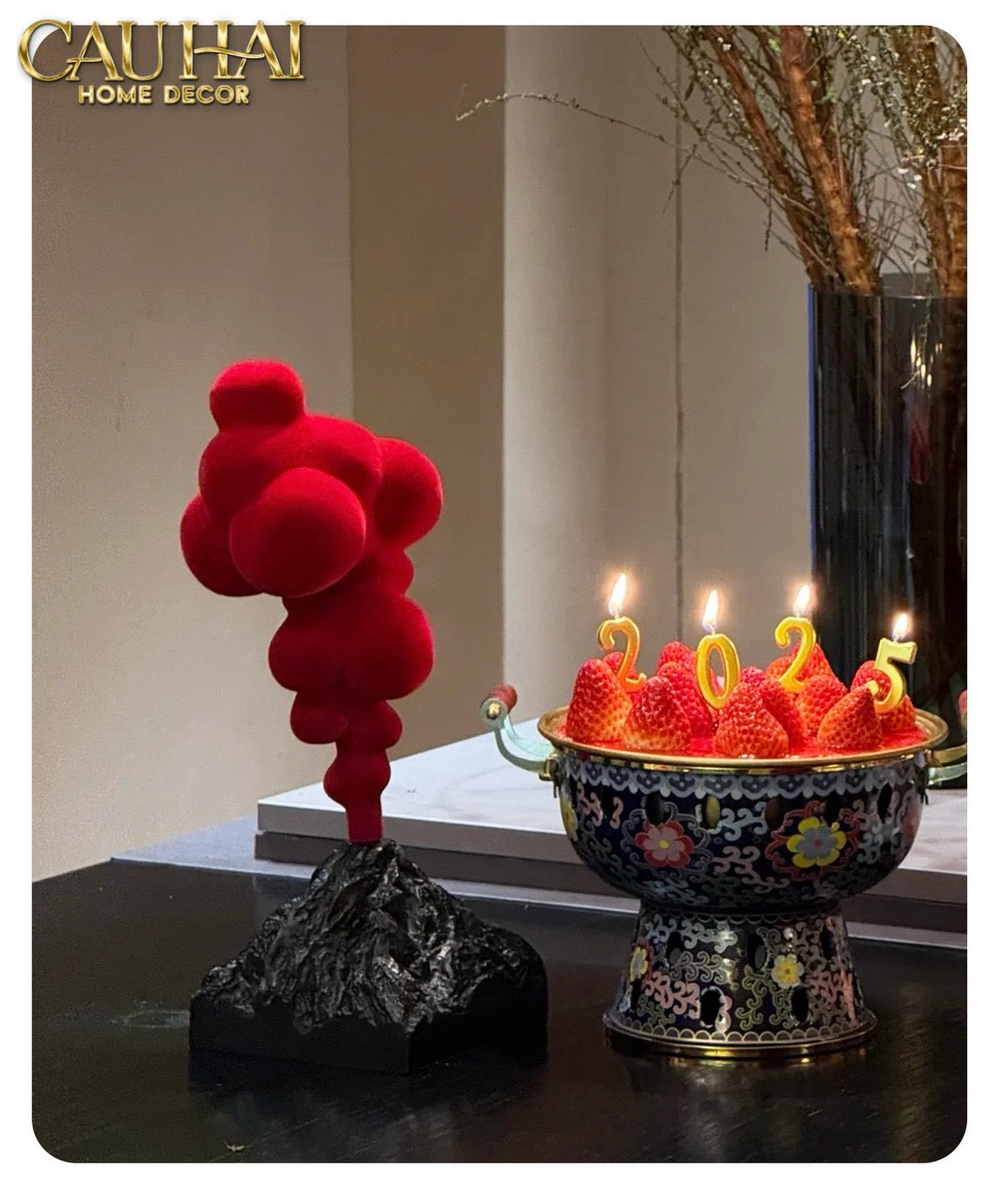 Tượng Nhung Đỏ Red Velvet Volcano Fw25 H36-CẬU HAI HOME DECOR