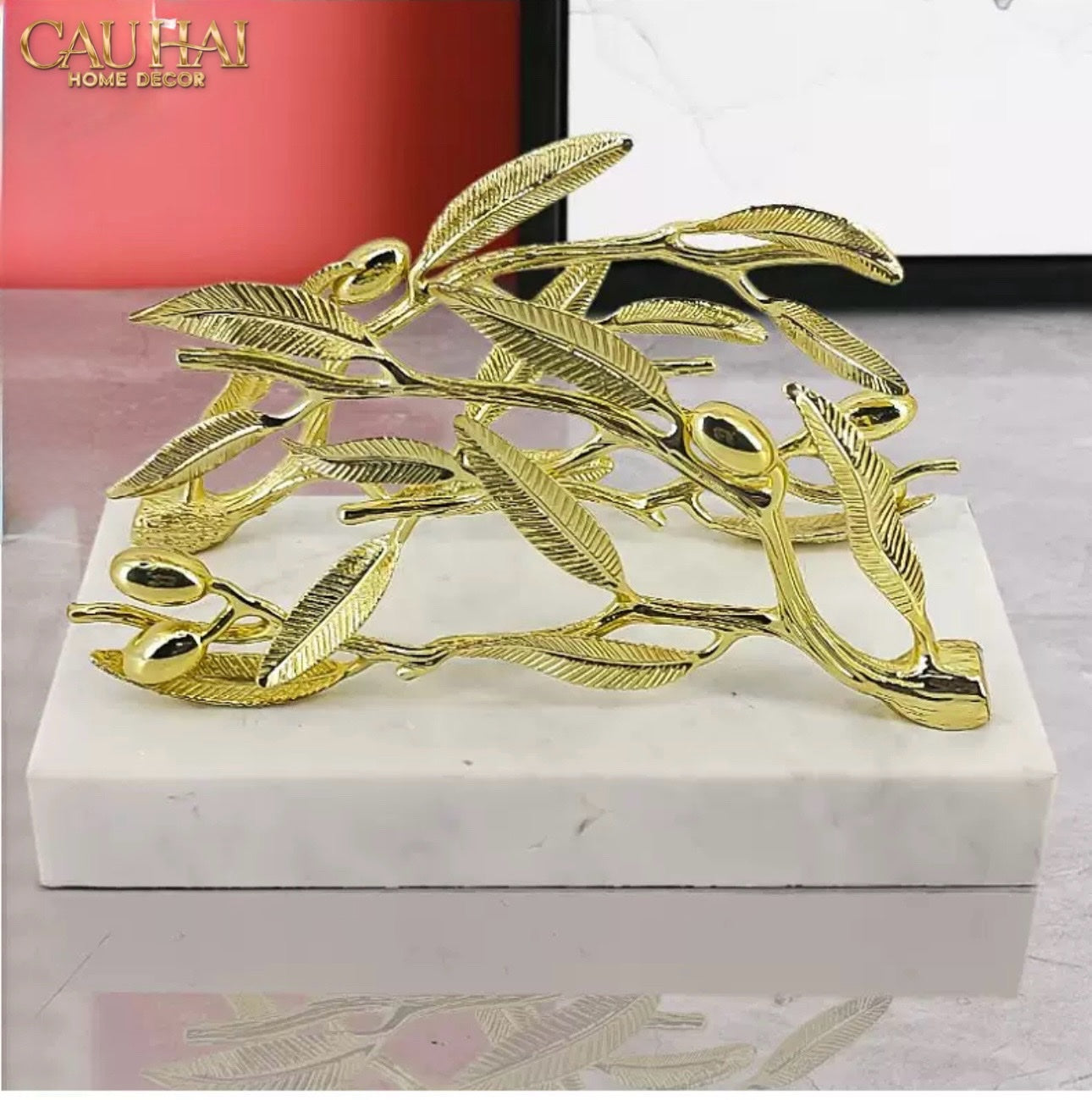 TƯỢNG OLIVE BRANCH ĐÁ MARBLE - TISSUE HOLDER-CẬU HAI HOME DECOR