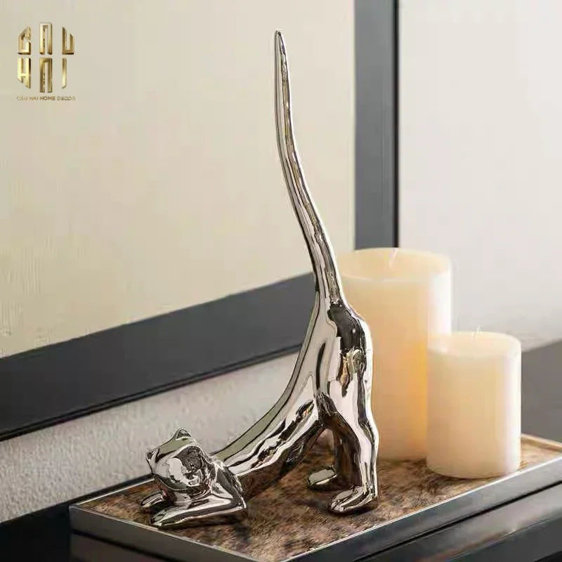 TƯỢNG PLATINUM STRETCHY CAT FW25-CẬU HAI HOME DECOR