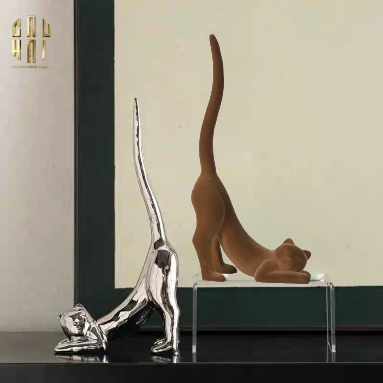 TƯỢNG PLATINUM STRETCHY CAT FW25-CẬU HAI HOME DECOR