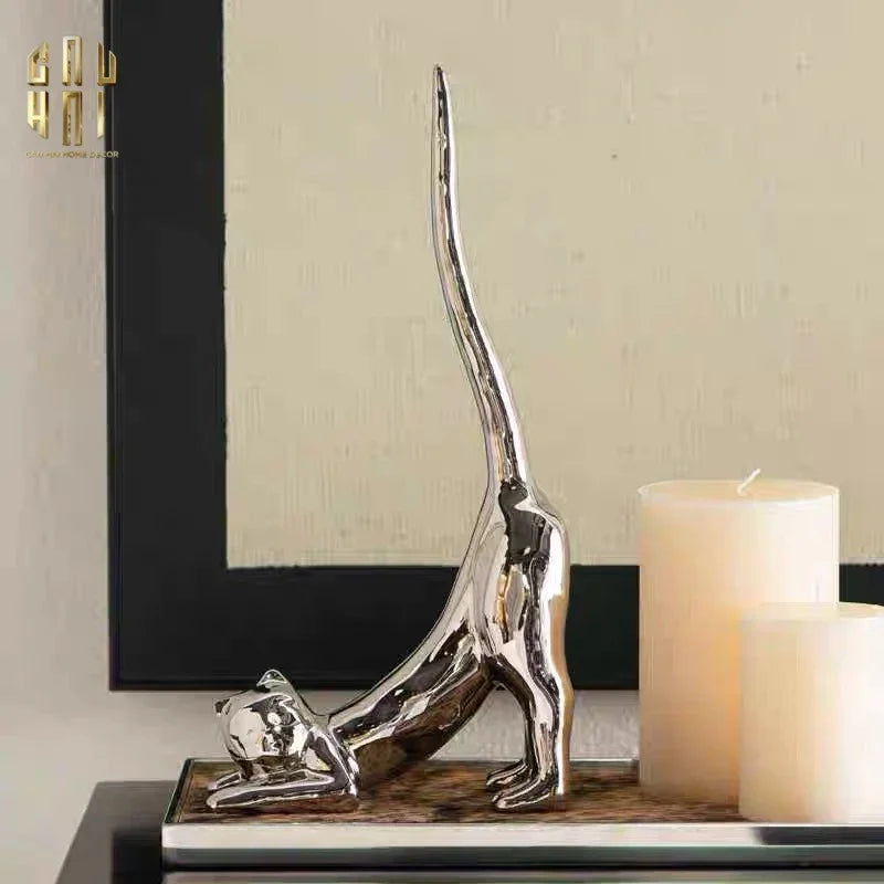 TƯỢNG PLATINUM STRETCHY CAT FW25-CẬU HAI HOME DECOR