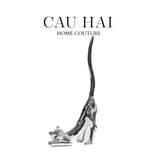 Tượng Mèo Vươn Mình Bọc Nhung Brun Velvet Stretchy Cat 16x37-TƯỢNG TRANG TRÍ-CẬU HAI HOME DECOR