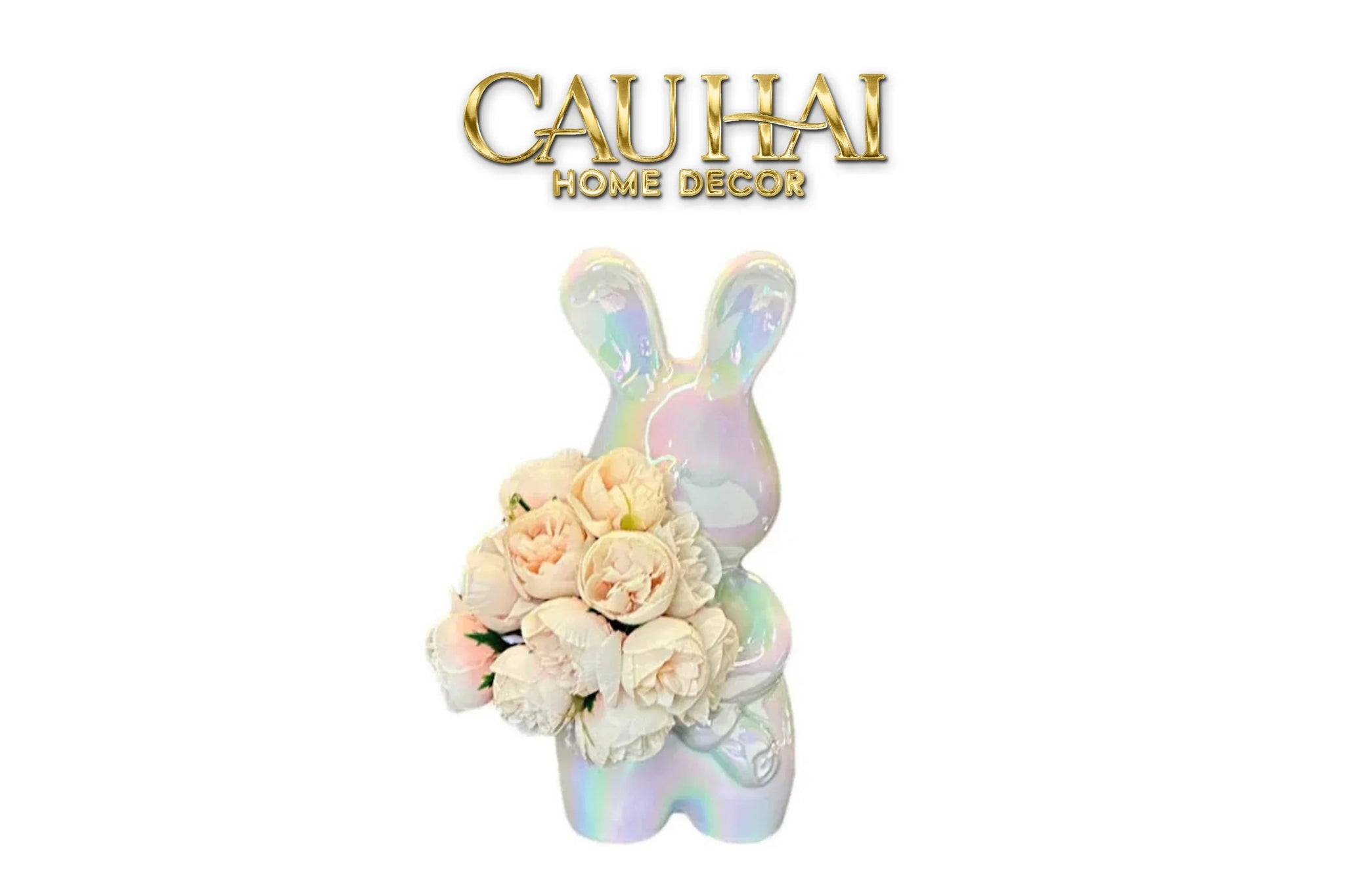 Tượng Romantic Lapin Floral Embrace-CẬU HAI HOME DECOR