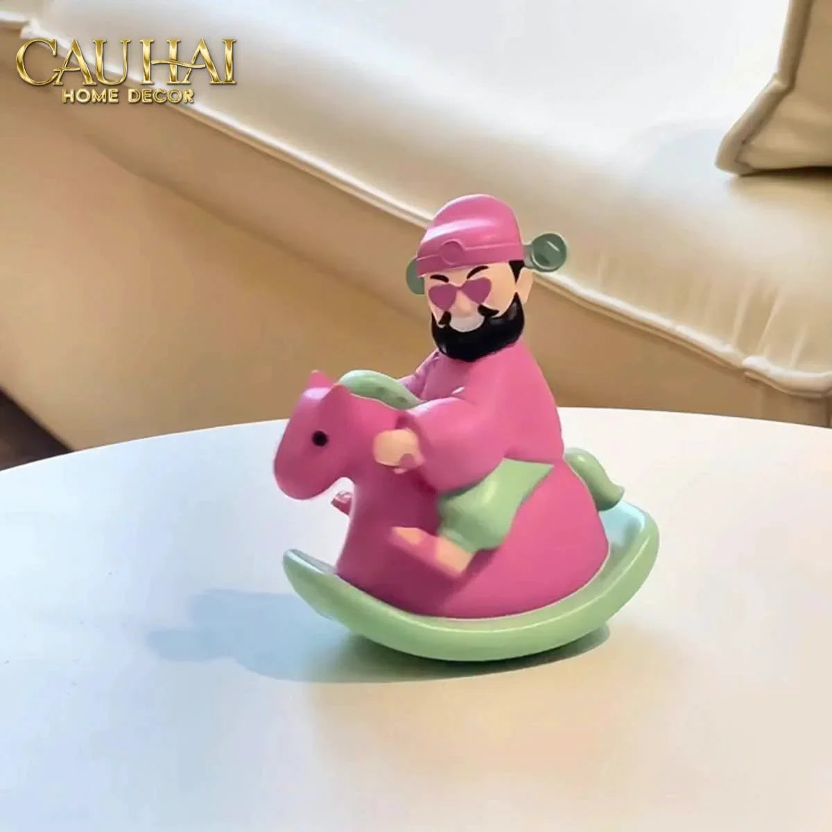Tượng Thần Tài Wealth Deity Riding Pink Horse-CẬU HAI HOME DECOR