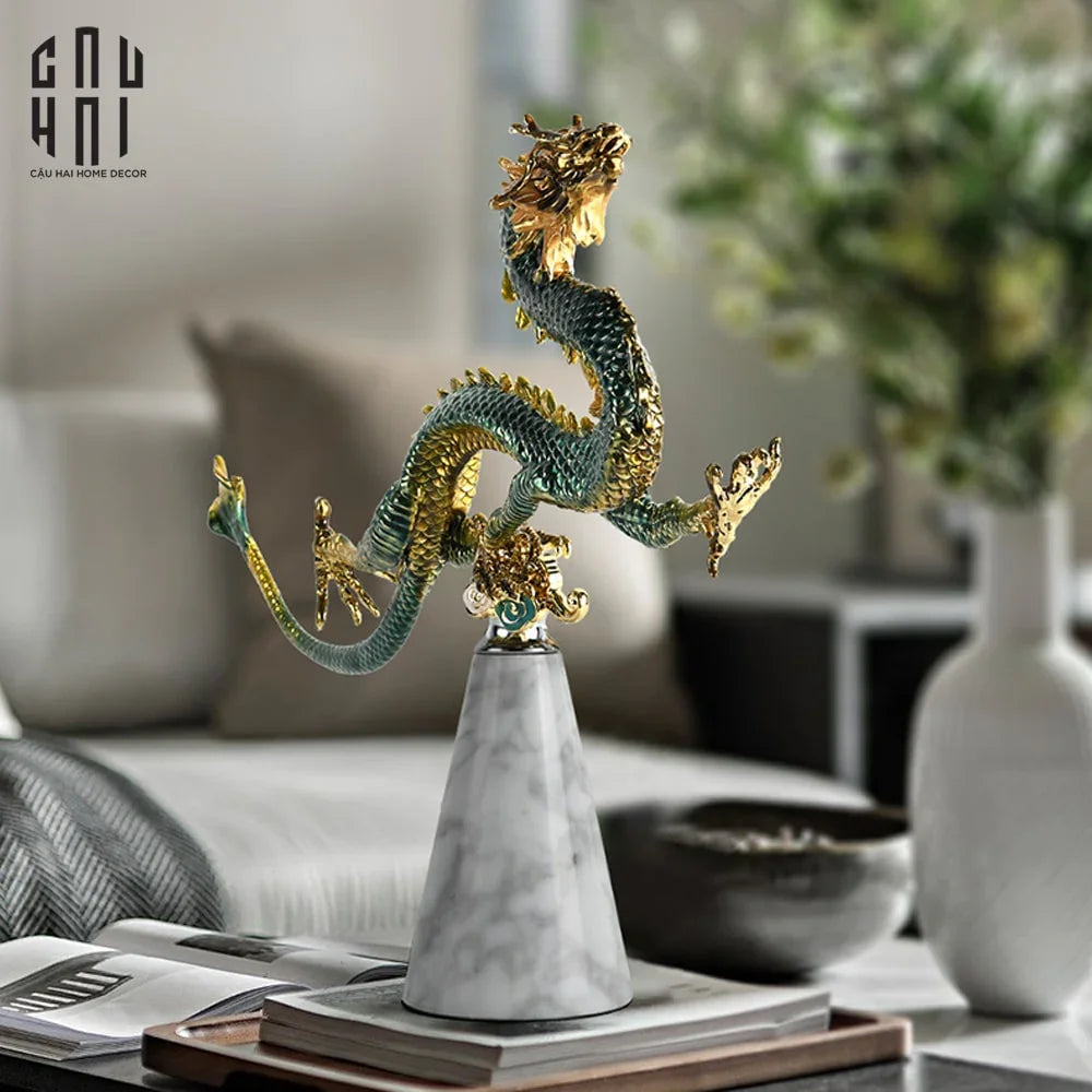 TƯỢNG THĂNG LONG METALLIC ORIENTAL DRAGON-CẬU HAI HOME DECOR