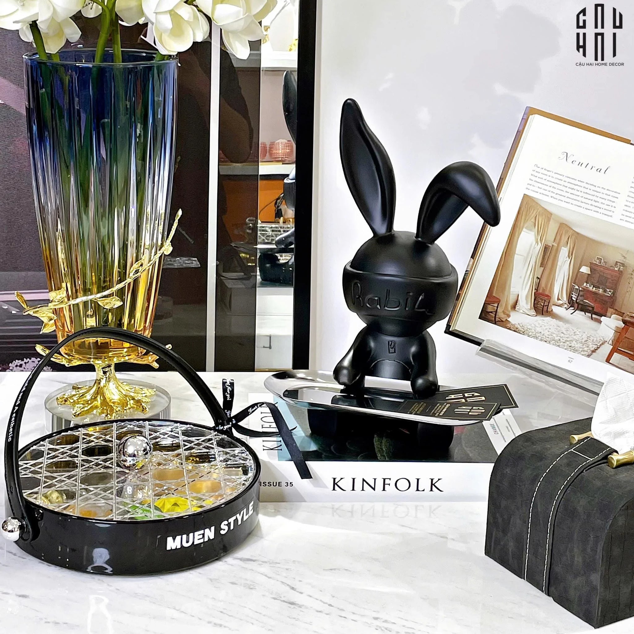 Tượng Thỏ Figurine Modern Art Toy Black Lapin H31-CẬU HAI HOME DECOR