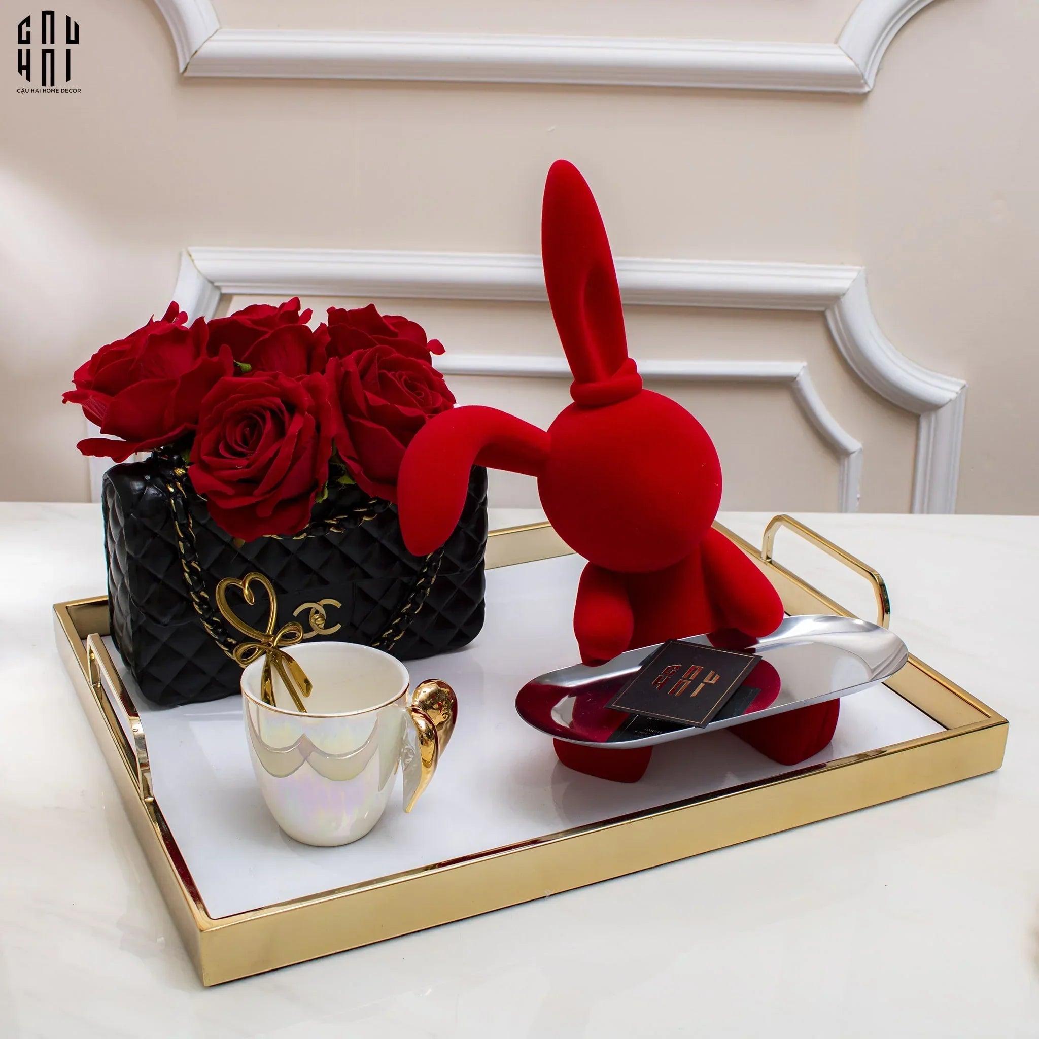 Tượng Thỏ Figurine Rouge Velour Joli Lapin H30-CẬU HAI HOME DECOR