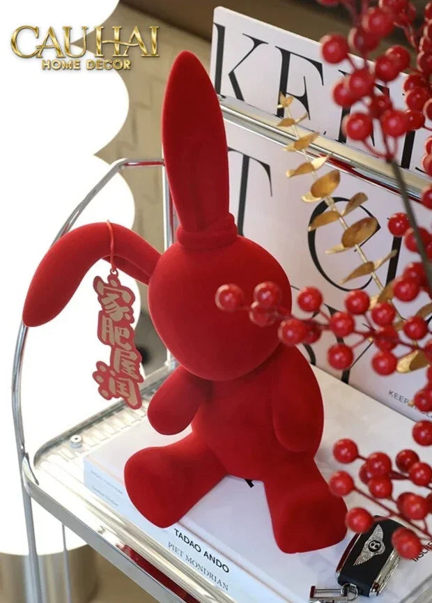 Tượng Thỏ Figurine Rouge Velour Joli Lapin H30-CẬU HAI HOME DECOR