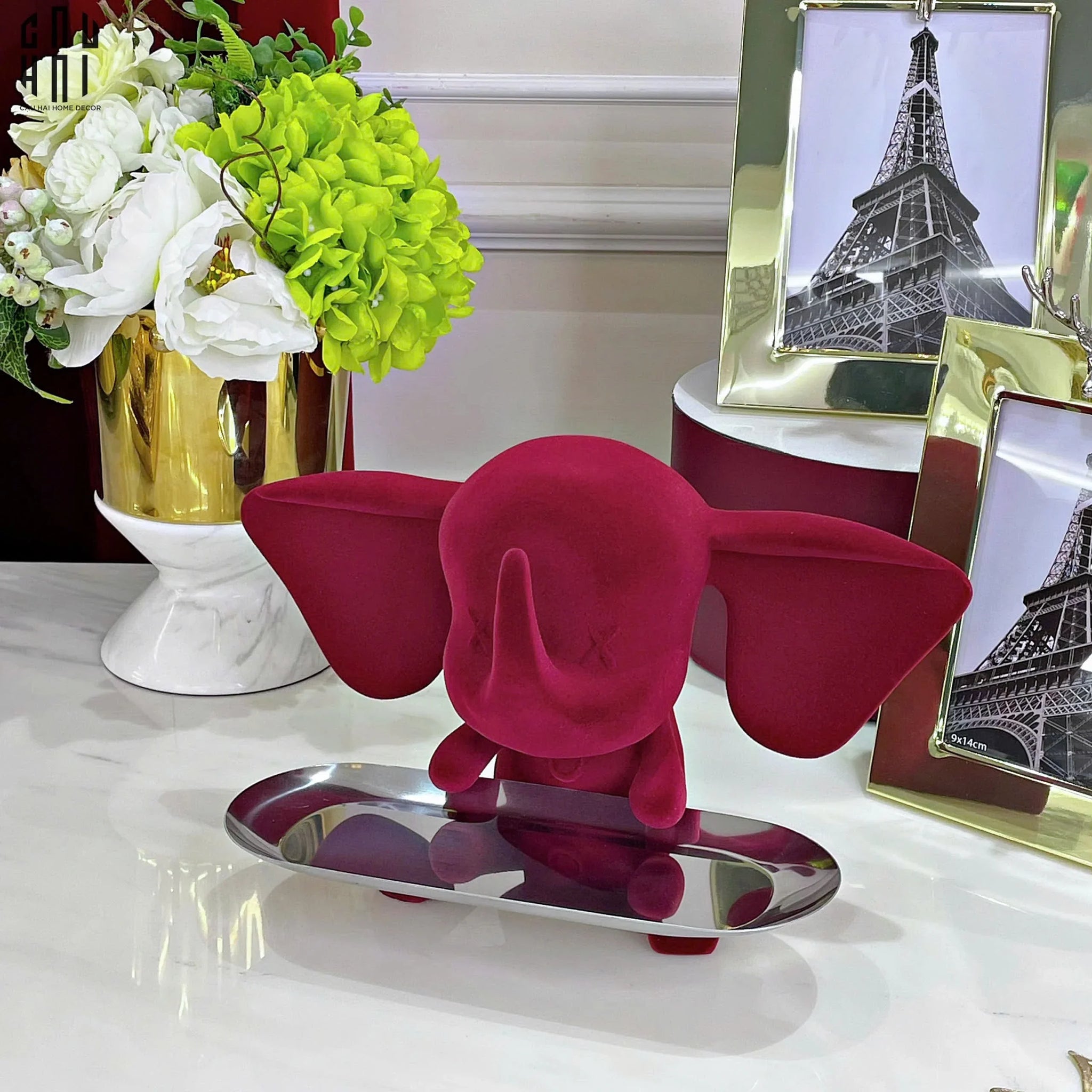 TƯỢNG TRANG TRÍ CERAMIC BORDEAUX VELVET ELEPHANT-CẬU HAI HOME DECOR