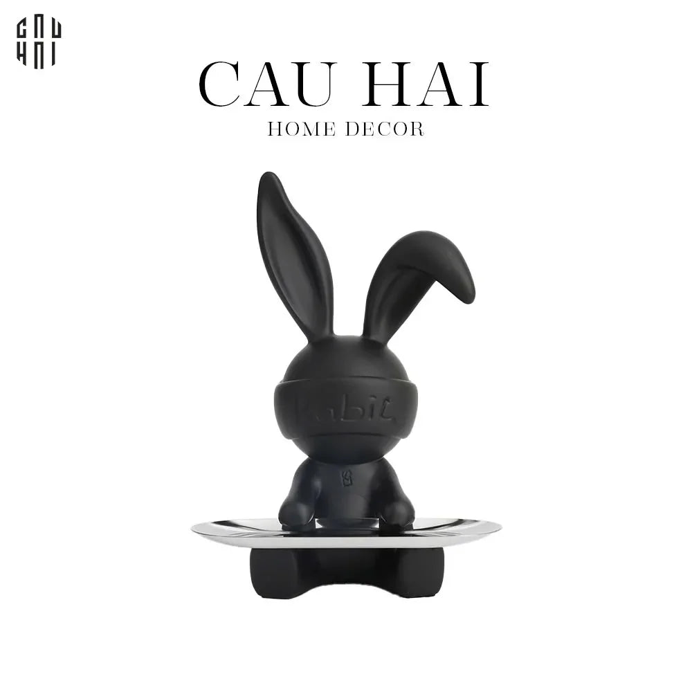 TƯỢNG TRANG TRÍ COMPOSITE MODERN BLACK DISK BUNNY SS25-CẬU HAI HOME DECOR