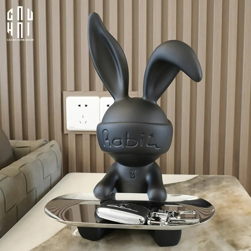 TƯỢNG TRANG TRÍ COMPOSITE MODERN BLACK DISK BUNNY SS25-CẬU HAI HOME DECOR