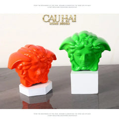 Tượng Trang Trí Đựng Đồng Xu - Couture V Class Money Bank Medusa Signature Orange 18x14-CẬU HAI HOME DECOR