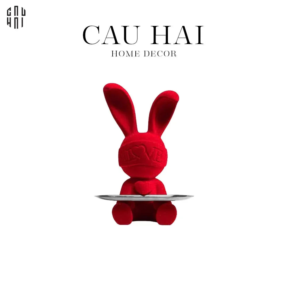 TƯỢNG THỎ RED VELVET BUNNY H33-CẬU HAI HOME DECOR