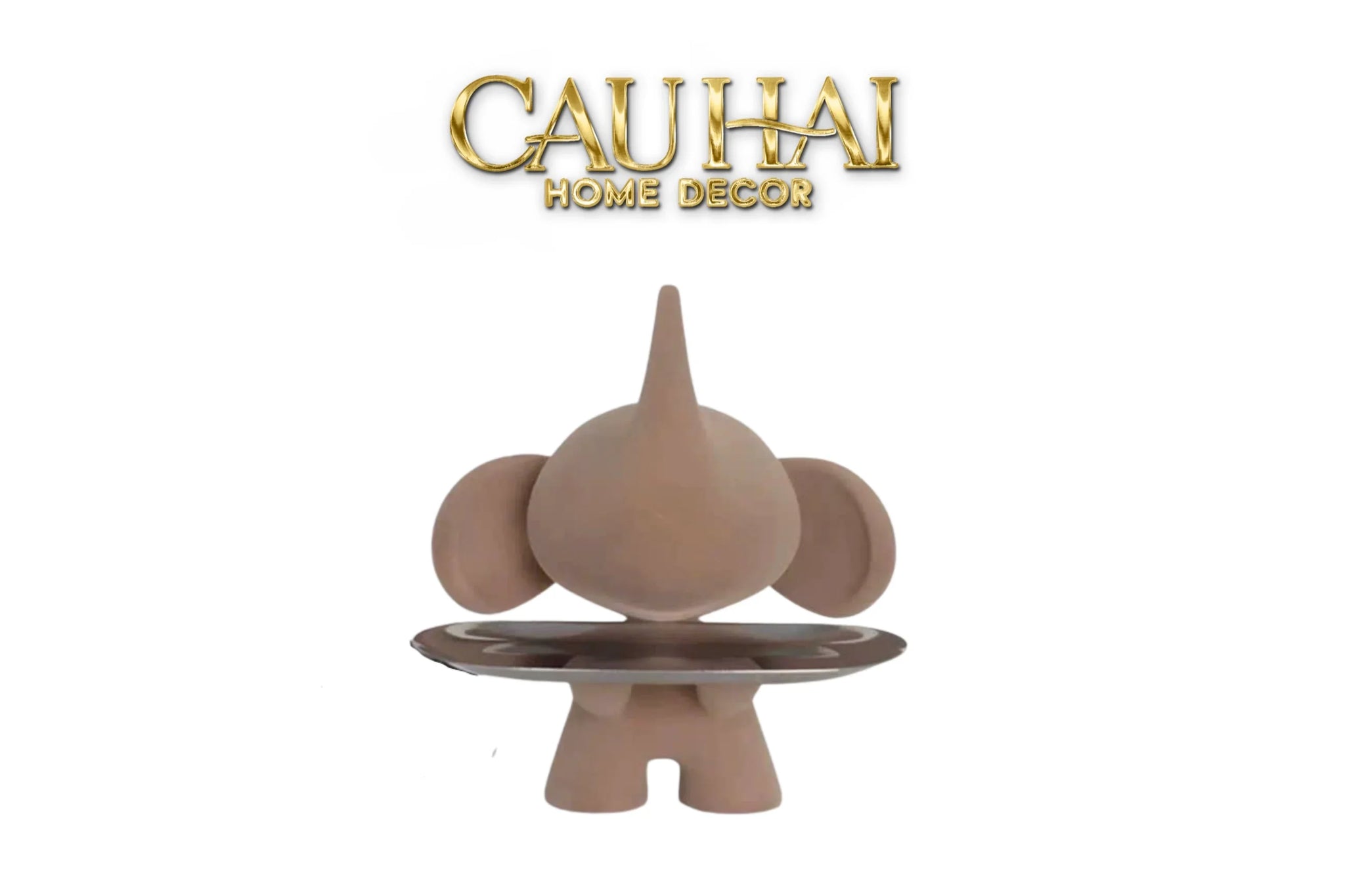 Tượng Voi Figurine Beige Velvet Toffee - Nova Elephas H27-CẬU HAI HOME DECOR