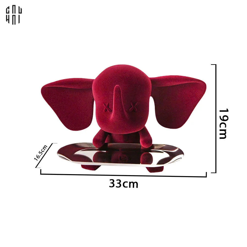 Tượng Voi Nhung Đỏ - Figurine Ceramic Bordeaux Velvet Elephant-CẬU HAI HOME DECOR