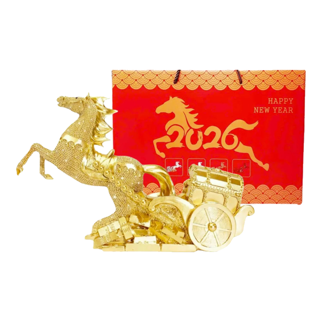Tết Couture - Tượng Xe Ngựa Đính Kim Cương Kim Nguyên Bảo Gift Box