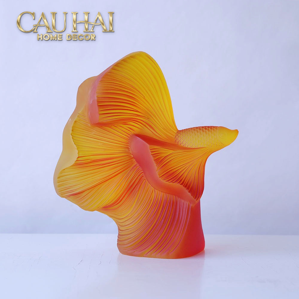 Maison Couture - Set Tượng Cá Nghệ Thuật Betta Resin Lumière Wave Amber Blanc